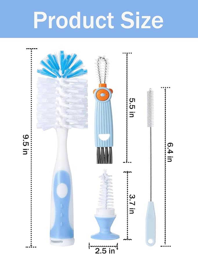 Baby Bottle Brush Set, Bottle Cleaner, 2 Hidden Nipple Brush, 2 Straw Brush - Image 2