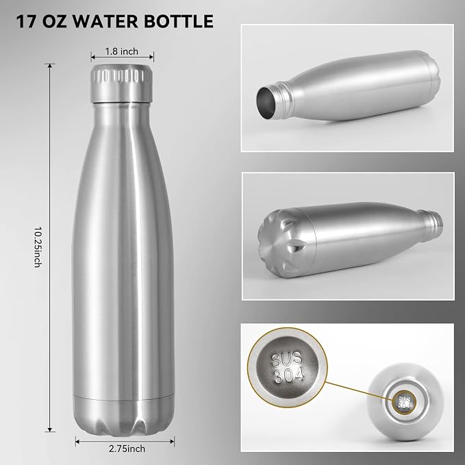 VEGOND 17oz Stainless Steel Water Bottles Bulk, Reusable Metal Sports Water - Image 3