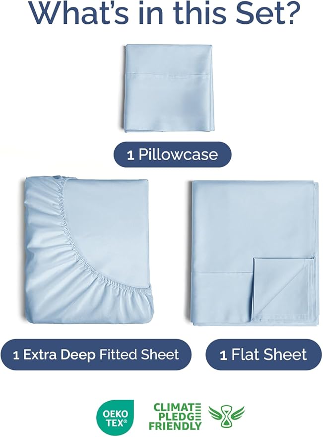 Extra Deep Pocket Twin XL Sheets - 3 Piece Breathable & Cooling Bed Sheets - Hotel Luxury Bed Sheet Set - Soft, Wrinkle Free & Comfy - Easily Fits Extra Deep Mattresses - Deep Pocket Sky Blue Sheets