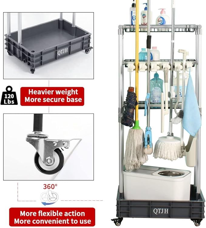 Storage Shelf Broom mop Holder Hold Your Cleaning Supplies Janitorial cart - Image 5