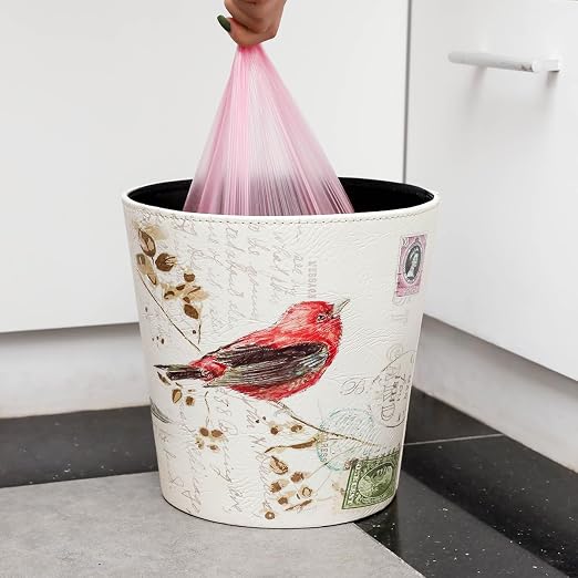 PU Leather Small Trash Can Wastebasket, Round Garbage Container Basket - Image 4