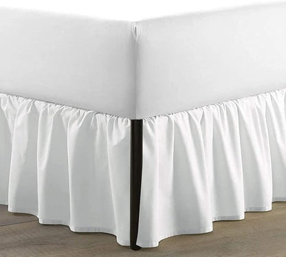 SKY BEDDINGS - Twin Size Ruffled Bed Skirt with Split Corners - 16 Inch Drop Dust Ruffle Bed Skirt with Platform Three Sided Coverage - 100% Microfiber, White