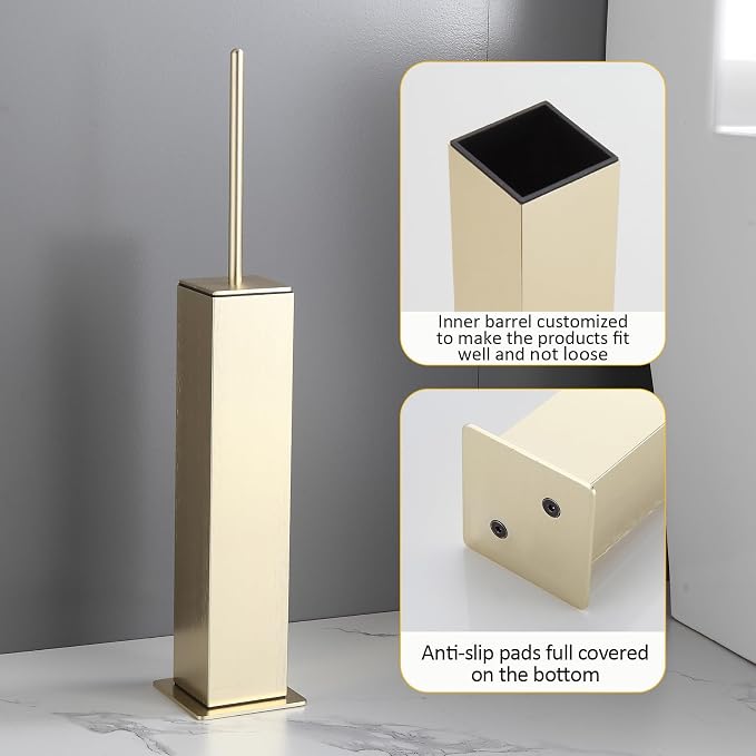 Toilet Brush and Holder Floor Standing, Brushed Gold - Image 5