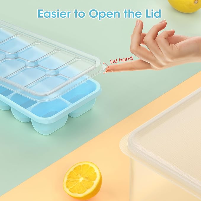 DOQAUS Ice Cube Tray with Lid and Bin, 4 Pack Silicone Plastic Ice Cubes Trays - Image 6