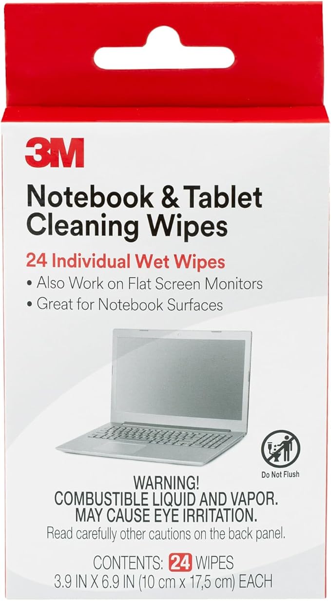 3M Notebook Screen Cleaning Wipes, 3.9 x 6.9 Inches, 24 individual wet wipes by 3MIndustrial