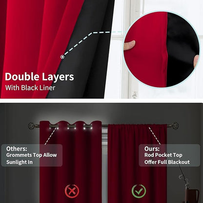 BGment Blackout Curtains for Bedroom 84 Inch Long, Thermal Insulated Bedroom Curtains Christmas Rod Pocket Room Darkening Curtains, Each Window Drape 2 Panels, 42 Wide, Red