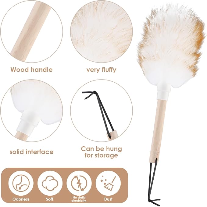 Lambswool Duster Solid Wooden Handle Lamb Wool Duster Feather Dusters - Image 3