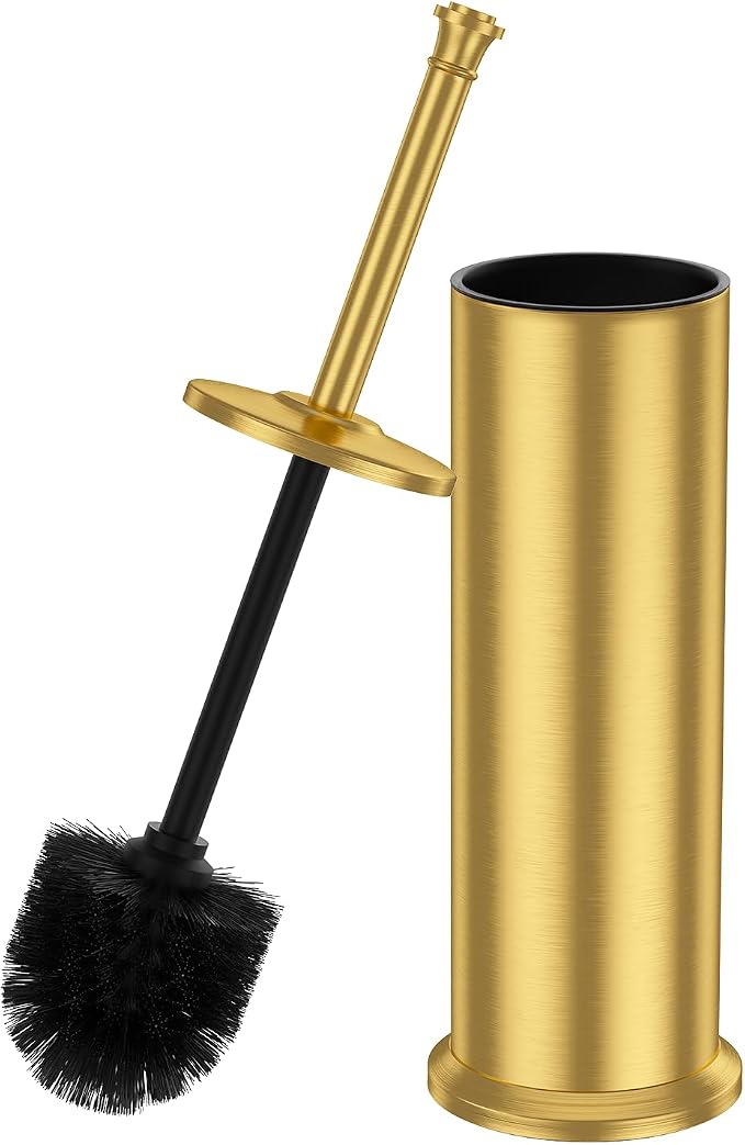 Brass Toilet Brush and Holder，Long Handled Gold Toilet Brush by UNCONSIL