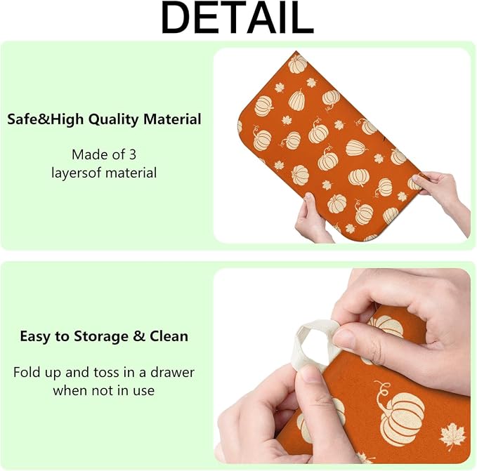 Fall Dish Drying Mat for Kitchen Counter, Washable Absorbent Countertop Harvest - Image 7