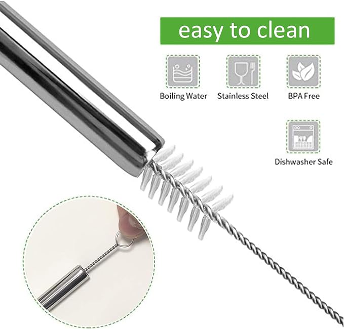 16 Pack of Reusable Stainless Steel Metal Straws, 8 Straight + 8 Bent 8.5 inch - Image 3
