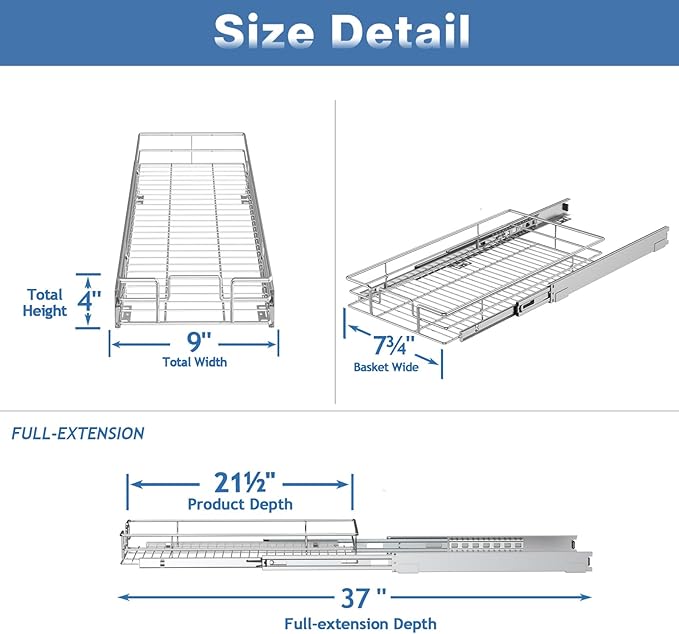 Pull Out Cabinet Organizer 9" W x 21½" D, Heavy Duty Cabinet Pull Out Shelves - Image 3