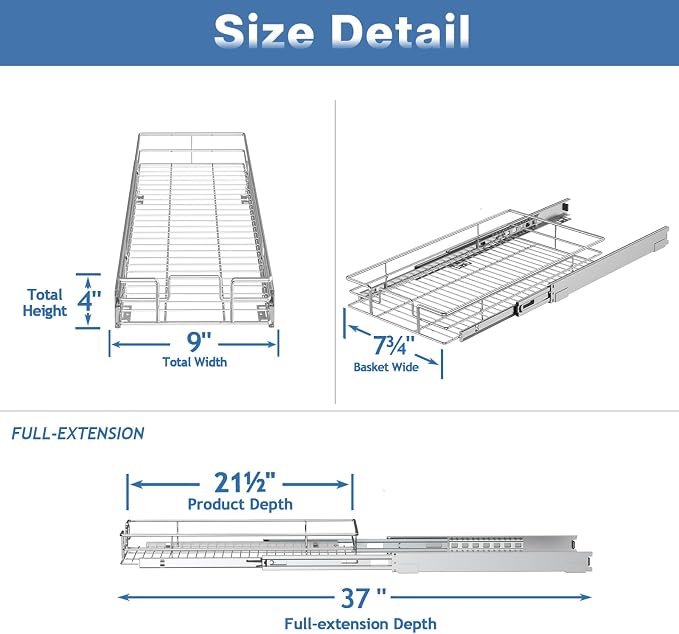 ROOMTEC Pull Out Cabinet Organizer, Single Tier, Heavy Duty Slide Out Shelves - Image 3