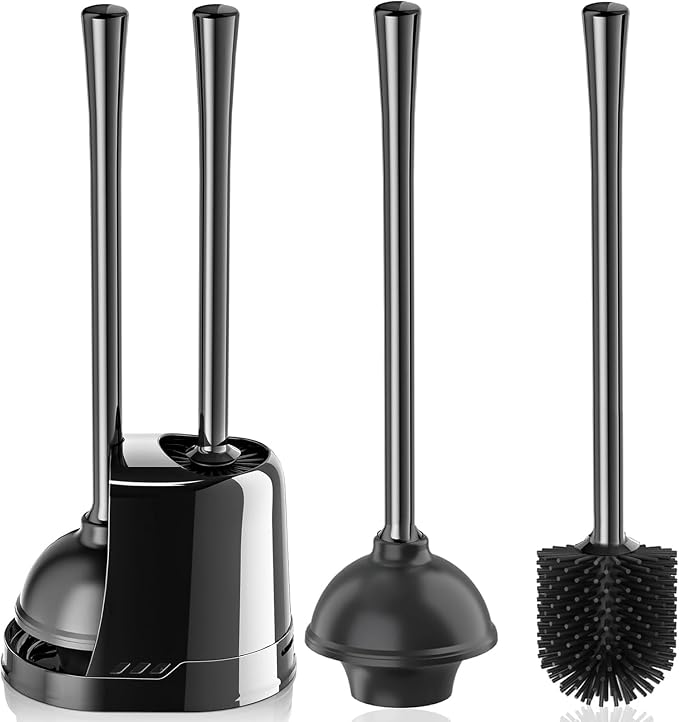Toilet Plunger and Brush, Silicone Bowl Brush and Heavy Duty Toilet Plunger Set by LOVLOY