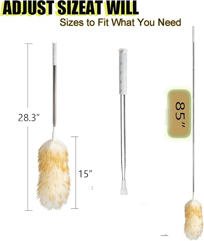 Lambswool Feather Duster with Extension Pole up to 85inch, Extendable Feather - Image 2