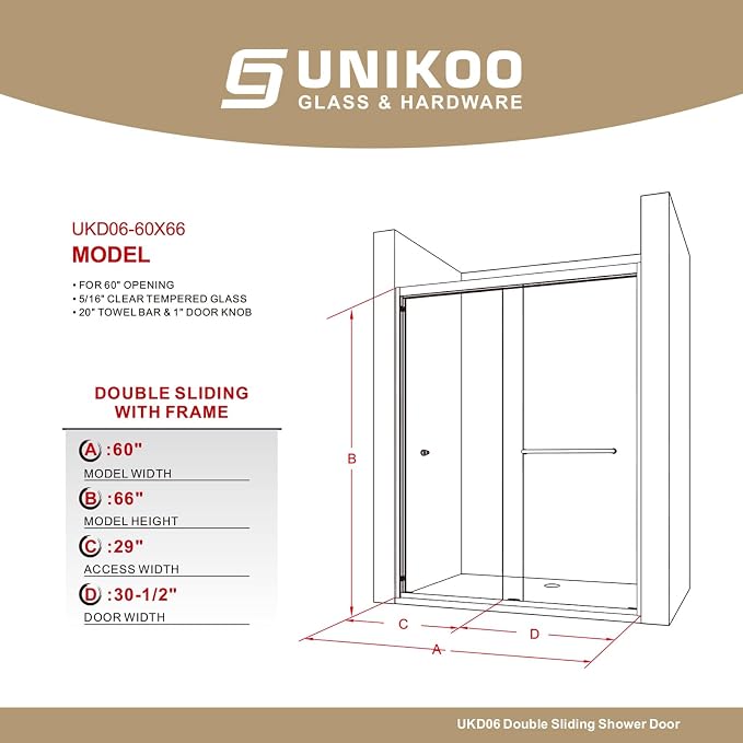 60" W x 66" H Double Sliding Frame Bathtub Door - Image 2