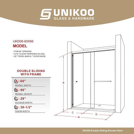 60" W x 66" H Double Sliding Frame Bathtub Door - Image 2