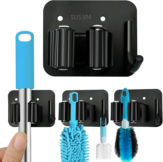 Mop and Broom Holder Wall Mount Stainless Steel 304 Tool Garage Organization - Image 2