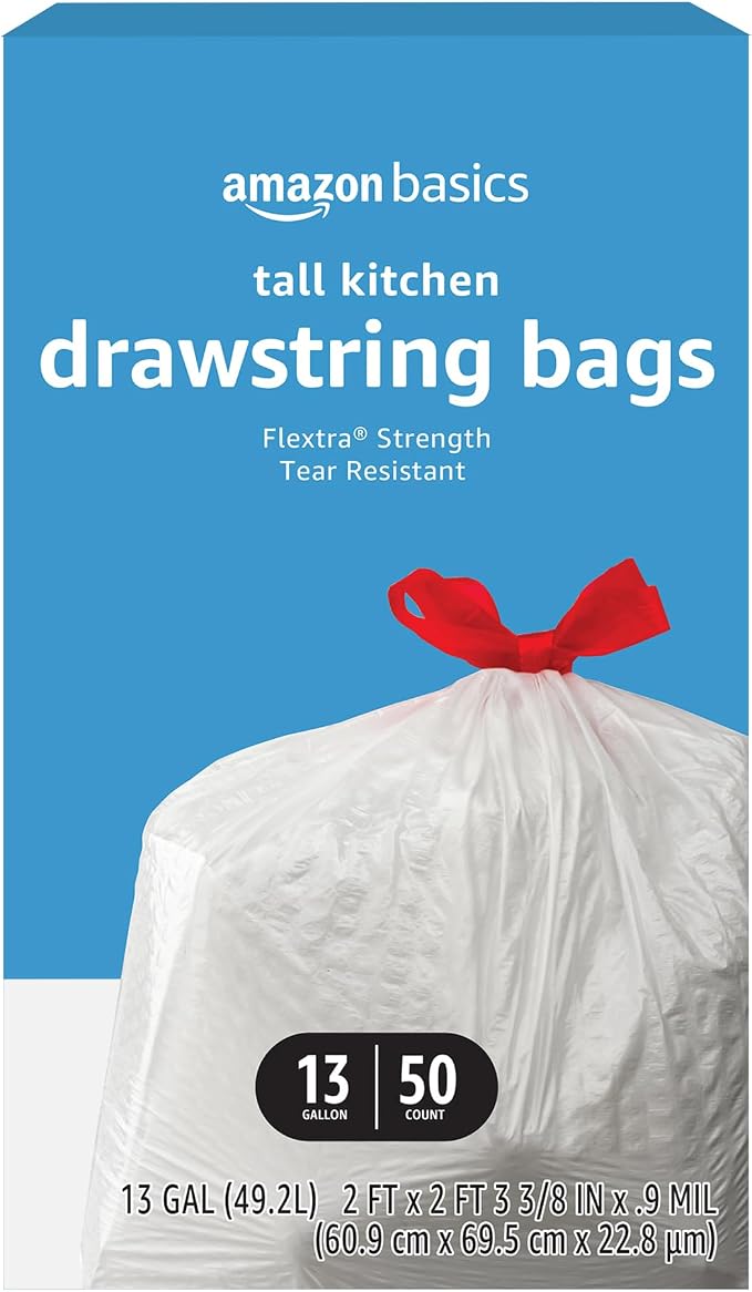Amazon Basics Flextra Tall Kitchen Drawstring Trash Bags, 13 Gallon by AmazonBasics
