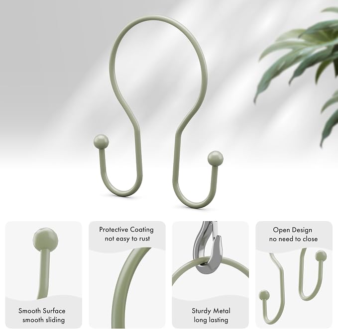 AmazerBath Shower Curtain Hooks Sage Green Shower Curtain Rings, Simple Double - Image 2