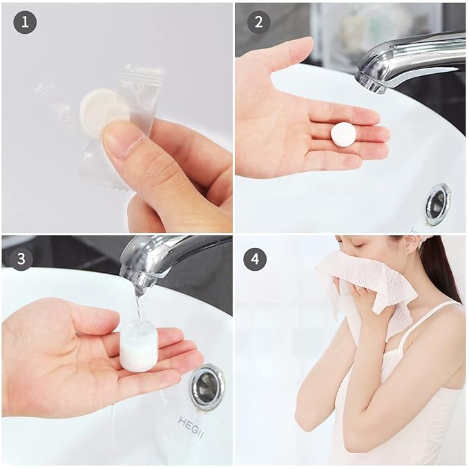 Classycoo Compressed Towel 100 PCS Mini Tablets Disposable Portable Face Towel - Image 5
