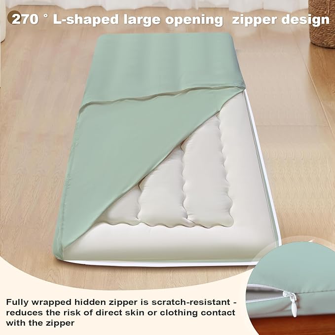 Floor Futon Cover Twin Size 82" L x 41" W Japanese Floor Futon Mattress Slipcover Tatami Mats Cover Washable Green