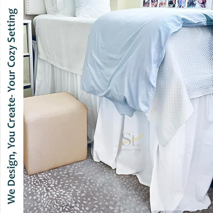 Shreem Linen Dorm Room Bed Skirt Twin XL 50 Inch Drop, 100% Microfiber Extra Long Bedskirt, White