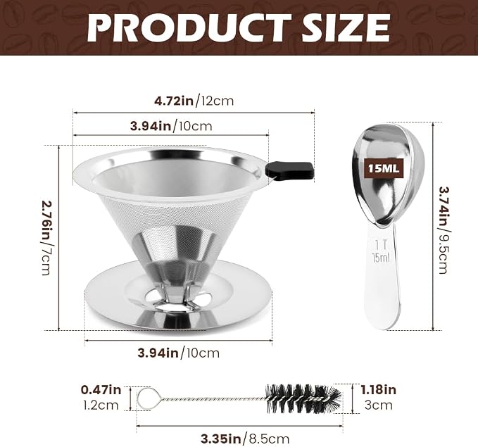 Pour Over Coffee Dripper, Upgraded Double Micro Mesh Filter - Image 2