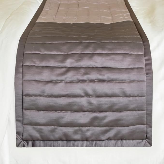 The HomeCentric King/Queen/Twin Purple Luxury CA King 86"x18" Bed Runner with Two Pillow Cover, Patchwork, Quilted, Striped Bed Scarf on Satin Fabric - Plum Radiance