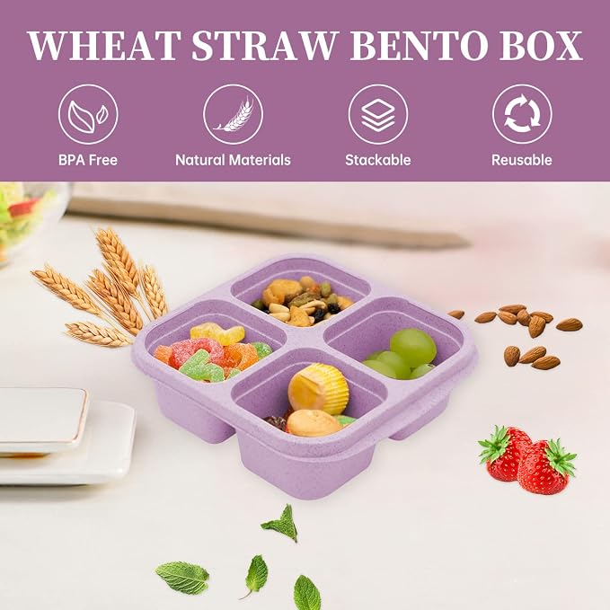 5 Pack Bento Lunch Box, 4 Compartment Snack Containers, Divided Snack Box - Image 3