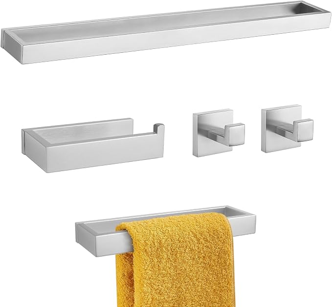 TNOMS Brushed Nickel Towel Bar Set, 5-Pieces Bathroom Hardware Accessories Set by TNOMS