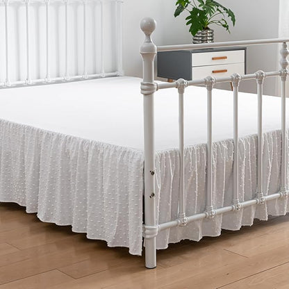 Tufted Dot Bed Skirt King Size Ruffled Bed Skirt with Split Corners, 16 Inch Drop Dust Ruffle Bed Skirts with Platform, White