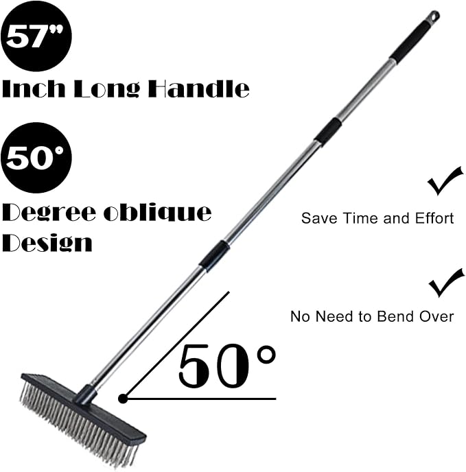 Heavy Duty Wire Push Broom Brush, 15.7" Stainless Steel Bristle Deck Brush - Image 4