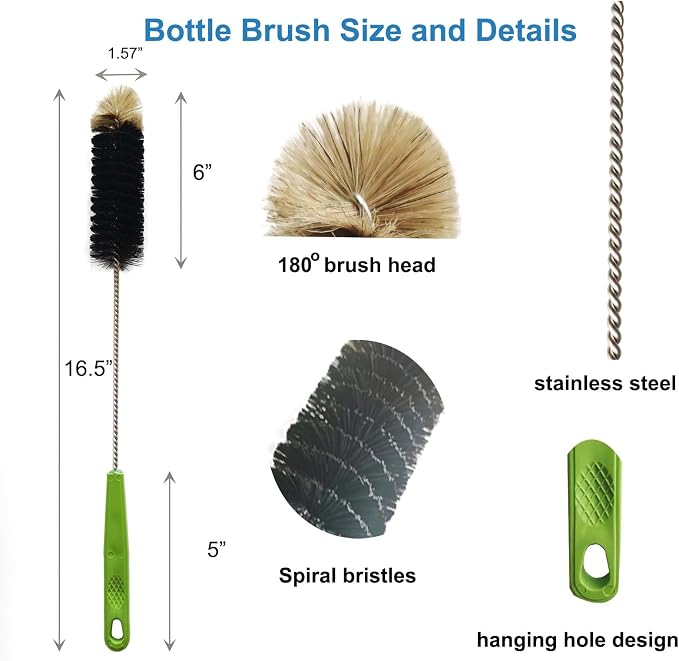 16" Water Bottle Brush for Cleaning, Dokpod Long Handle Bottle Cleaner Brush - Image 5