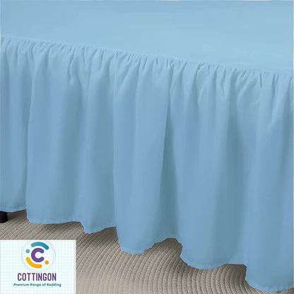 Cottingon Ruffled Bed Skirt with Split Corners-Dust Ruffle - 12" Drop 100% Microfiber Soft,Sheen & Luxurious Look - Bed Skirts (Light Blue -Full)
