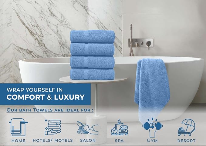 DAN RIVER Bath Towels Set of 4, 27 x 54 Inches, 100% Cotton, Larger & Lighter - Image 5