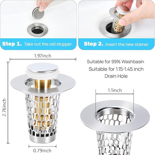 2Pcs 3-in-1 Bathroom Sink Stopper Hair Catcher - Image 2