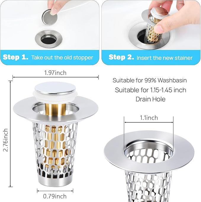 3Pcs 3-in-1 Bathroom Sink Stopper Hair Catcher - Image 2