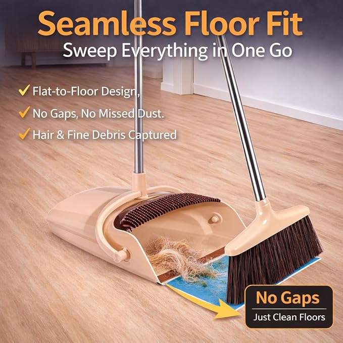 Broom and Dustpan Set with Long Handle and 6 Bonus Cleaning Tools, Upright - Image 5