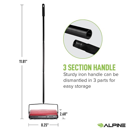 Alpine Manual Carpet Sweeper Triple Brush – Non Electric Multi-Surface Floor - Image 4