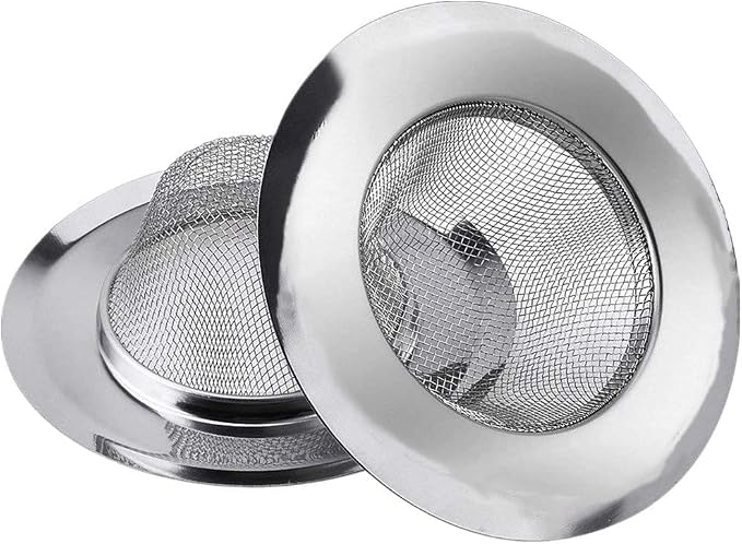 2 Pcs Stainless Steel Kitchen Mesh Silver Sink Strainer Large Wide Rim 4.5" by W+WILD+TRIBE