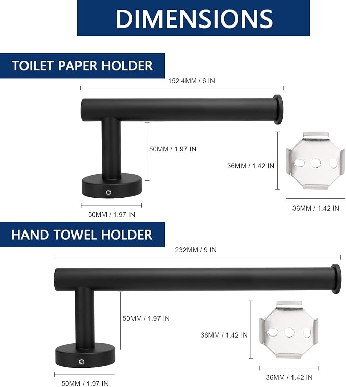 NearMoon Bath Toilet Paper Holder+ Hand Towel Holder, 2 Pieces Bathroom - Image 2