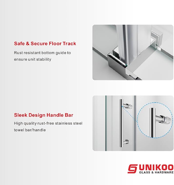 56-60 Inch x 80 Inch Sliding Frameless Shower Door, 3/8" Tempered Glass - Image 4