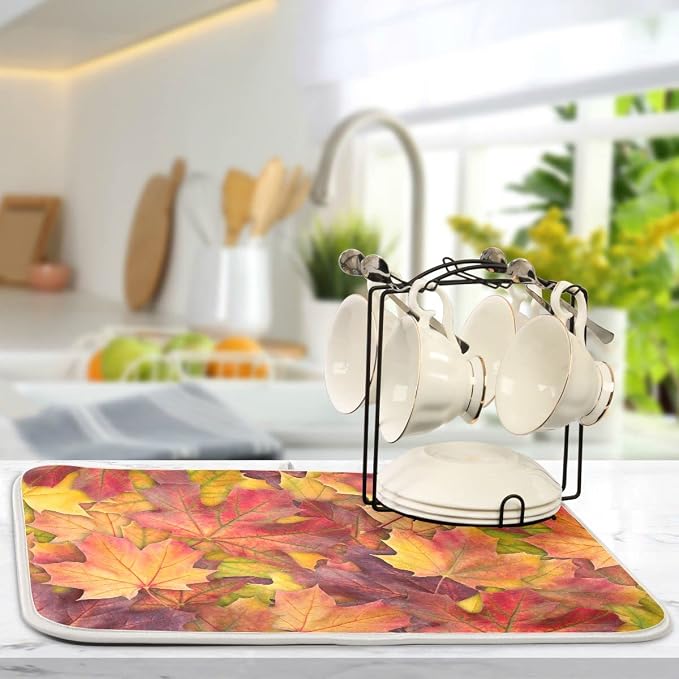 Colorful Autumn Maple Leaves Dish Drying Mat - Image 7