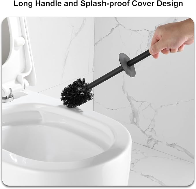 BGL Square Toilet Brush with Holder, Stainless Steel Rubber Painted Toilet Bowl - Image 6