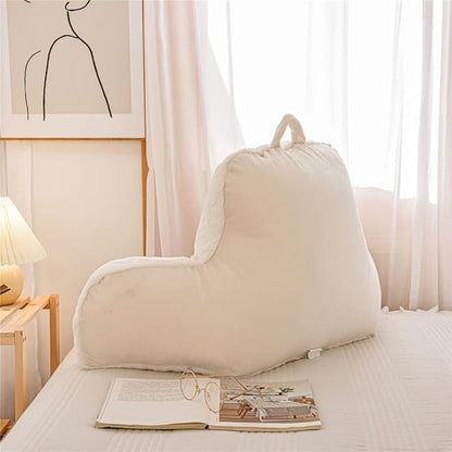 Holawakaka Standard Faux Fur Bed Rest Pillow with Arms, Rabbit Fur Reading Pillows Perfect for Adults, Teens, Kids, Arm, Back, Pregnancy Lumbar & Head Neck Coccyx Lower Back Support Cushion (Ivory)