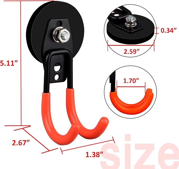 ULIBERMAGNET Garage Strong Magnetic Hooks, 2 Pack Heavy Duty Large J Hooks - Image 3