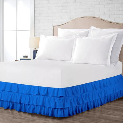 Multi-Ruffle Bed Skirt, Soft Multi Elastic Dust Ruffles with Wrap Around Bed Skirt Easy Fit with 18 Inch Drop 100% Cotton 800 Thread Count (Olympic Queen, Royal Blue)