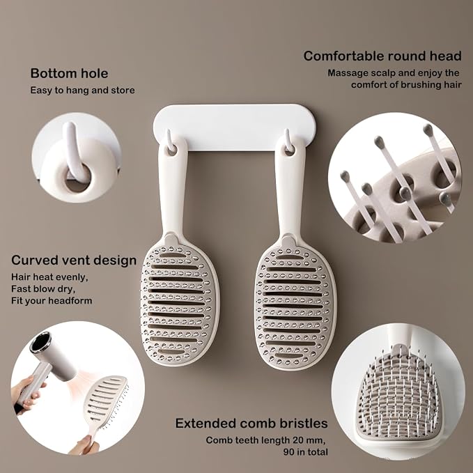 Self Cleaning Hair Brush, Easy Clean Detangling Brush, Curved Vented Detangler - Image 4