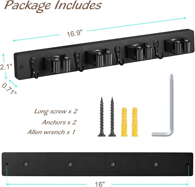 2 Pack Black Mop Broom Holder Wall Mount - Image 6
