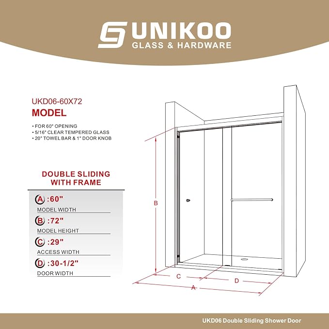60" W x 72" H Double Sliding Frame Shower Door - Image 2